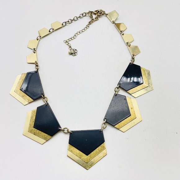 Express Signed Triple Layer Pentagon Panel Necklace Mixed Metal Tones Statement - Picture 2 of 8